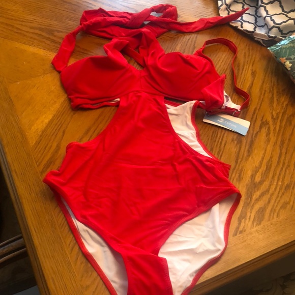 # 2 Cupshe Red Cutout One Piece Bikini NWT - Picture 7 of 9